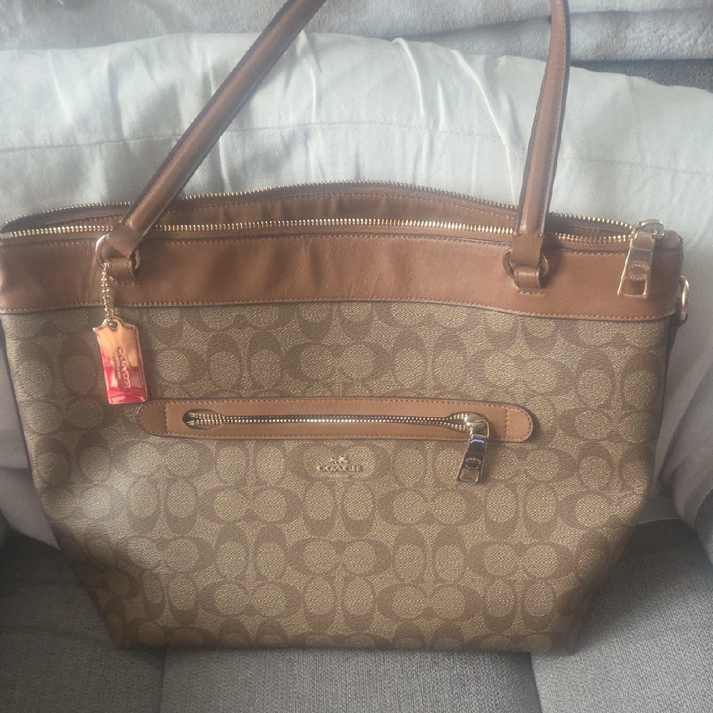 Coach Tan and Brown Signature Canvas Tote